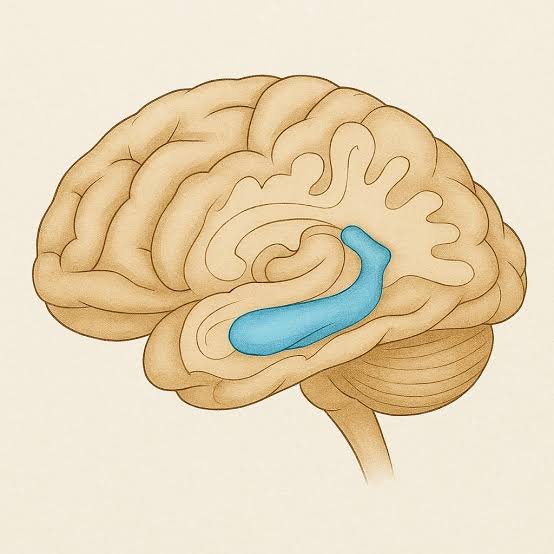 Sagittal brain diagram with one structure labeled in blue